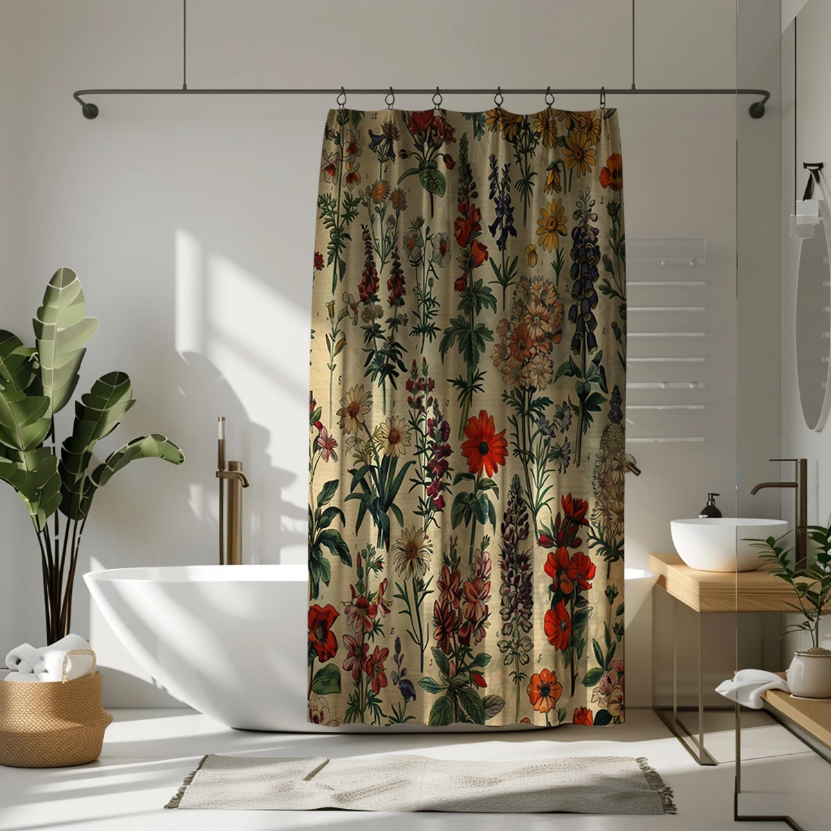 1 pack classical tropical print pattern polyester material shower curtain tarpaulin bathroom thickeneded mildew-proof partition curtain bathroom