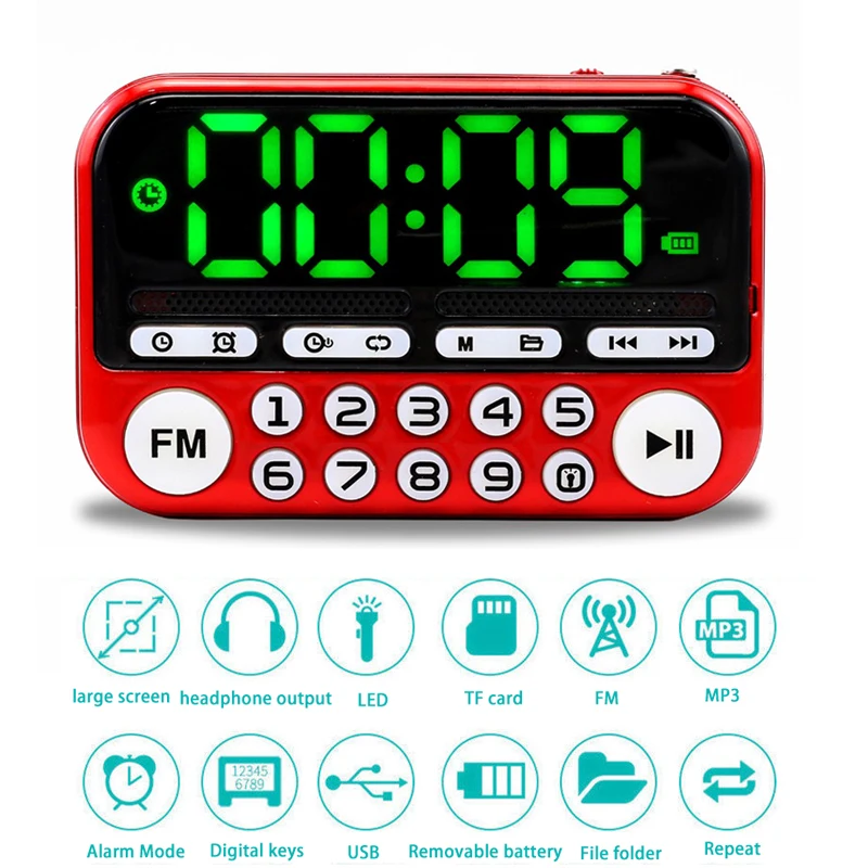 Portable Mini FM Radio Speaker Music Player TF Card USB For PC iPod Phone with LED Display Dancing HiFi Alarm -25