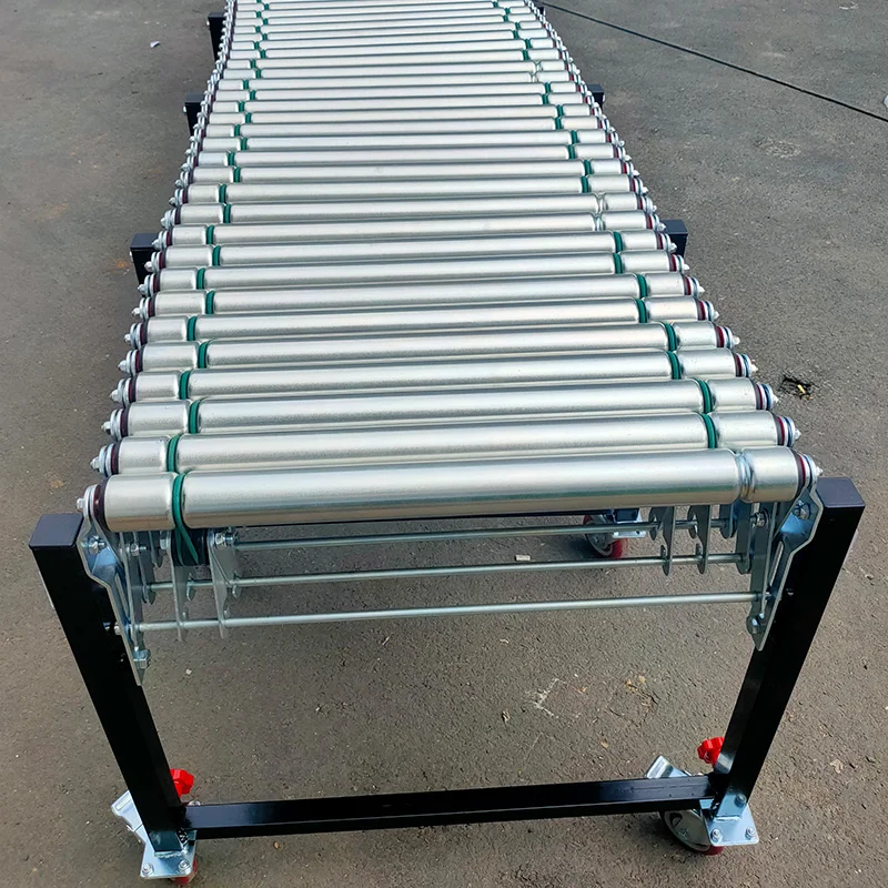 Cargo conveying power roller conveyor belt workshop transmission power telescopic roller conveyor