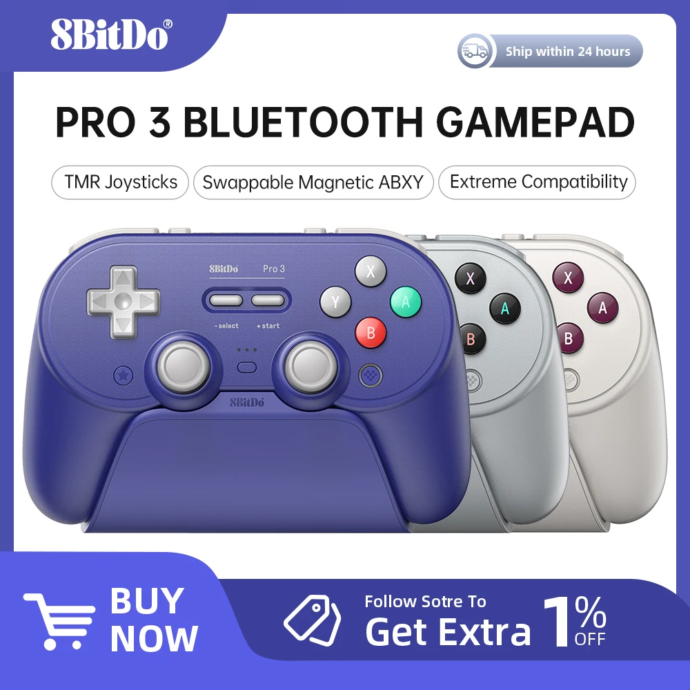 Manette de jeu sans fil 8BitDo Pro 3 Bluetooth avec joysticks TMR pour NS Nintendo Switch 2, PC Windows, ANDROID, iOS