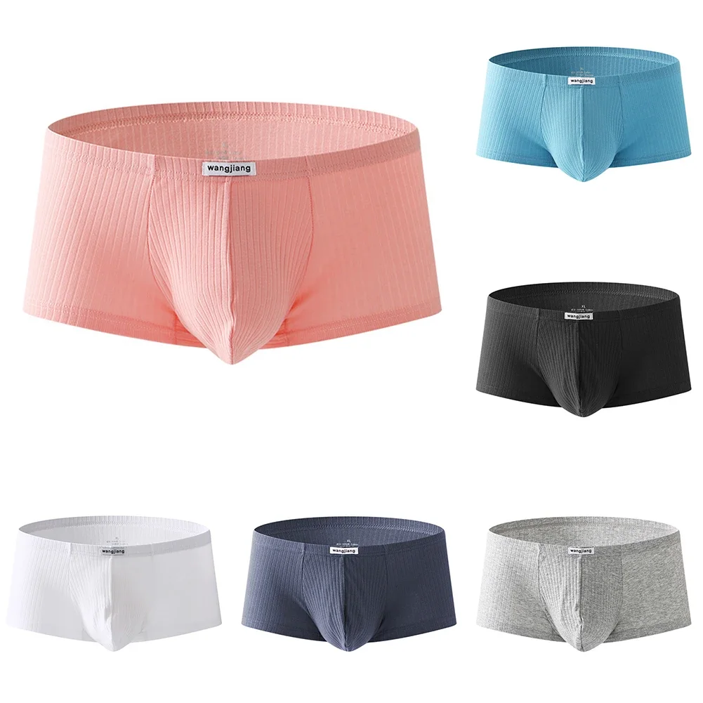 Mens Sexy U Convex Underpants Ribbing Briefs Low Rise Elastic Underwear Cotton Trunks Moisture Absorption Panties