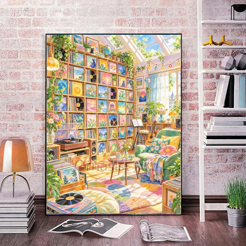 100% Fairy Dust Diamond Painting Landscape Kit Telephone Booth Full Crystal Diamond Mosaic Embroidery Art Chair Wall Decor Gift