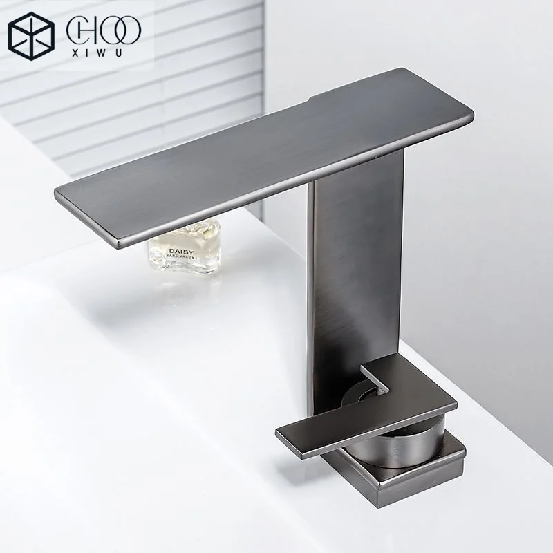 

CHOOXIWU Grey Bathroom Basin Faucet Deck Mounted Waterfall Sink Faucet Cold Hot Water Mixer Single Handle Single Hole Water Taps