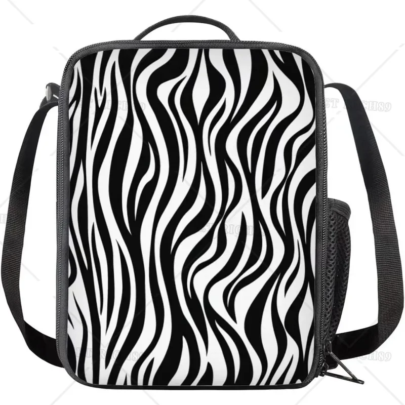 

Zebra Pattern Reusable Washable Lunch Bag for Women Men Black and White Lunch Box Insulated Tote Bag with Adjustable Straps Work