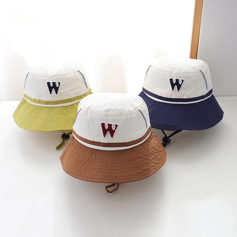 

3 Colors Summer Outdoor Kids Bucket Hat Boys UV Sun Protection Fisherman Caps Fashion Letter Bucket Cap 2-6Y