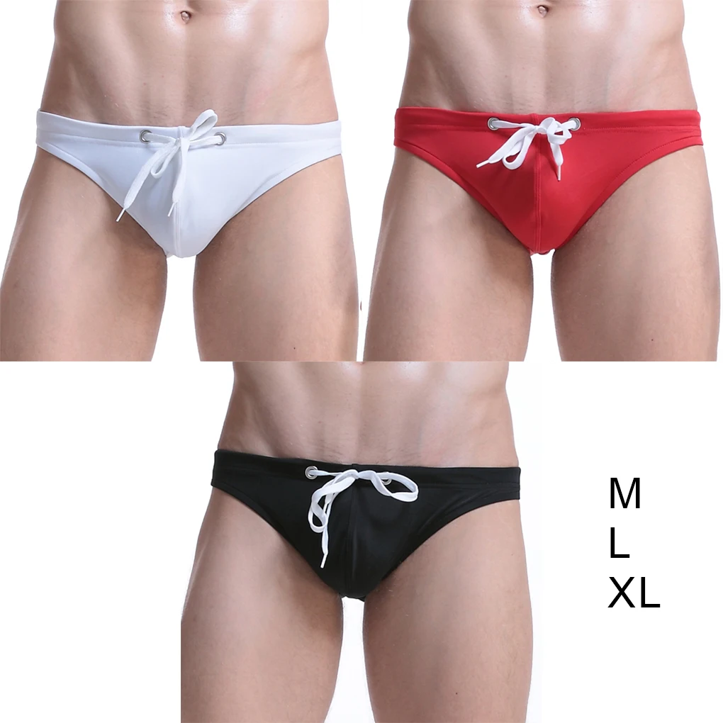 

Men s Chinlon Swim Briefs Banquet Adjustable Swimwear Surfing Boys Drawstring Swimsuit Sportswear Underwear White M