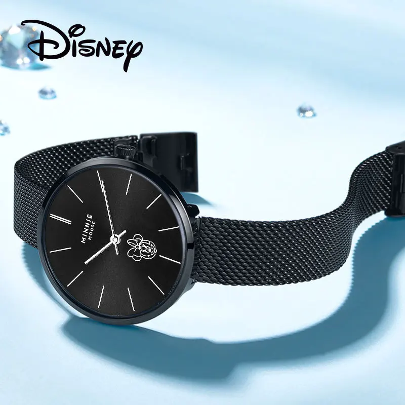 Disney Mickey Mouse Woman Quartz Wristwatch Young Lady Fashion Steel Classic Dress Watch Crystal New Girl Lover Couple Wristband