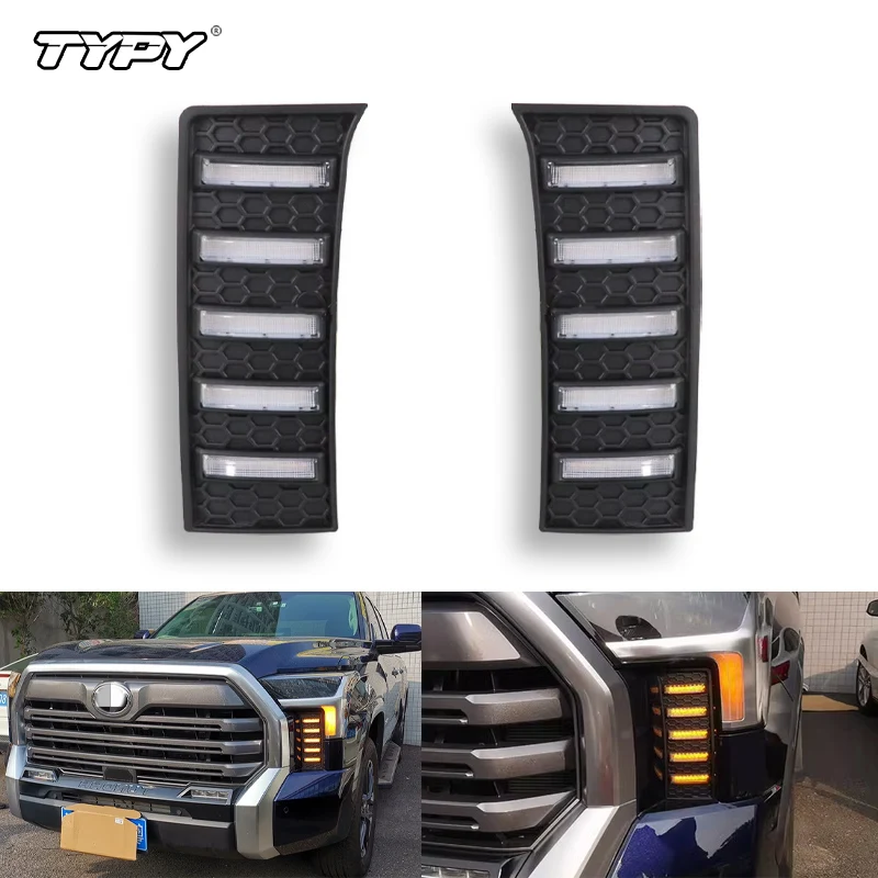 

TYPY Автомобильные светодиодные дневные ходовые огни для Toyota Tundra 2022 2023, динамическое реле указателя поворота, DRL, противотуманные фары, украшение дневного света