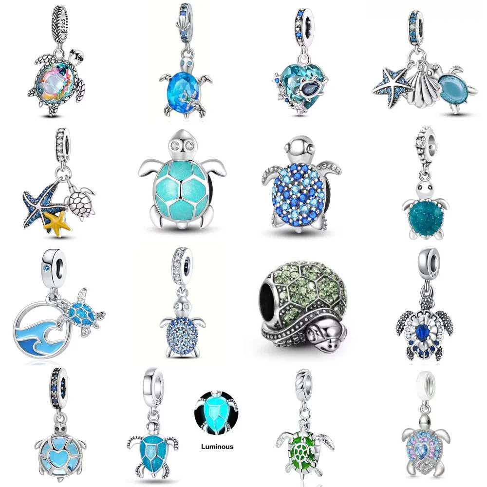 

Hot 925Silver Lucky Blue Bead Shining zircon sea turtle Charm Pendant Fit Original Bracelet Accessories DIY Jewelry Makeing Gift