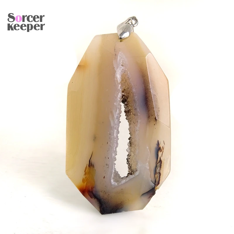 Real Natural Stone Cabochon Agate Geode Quartz Crystal Cluster Treasure Bowl Specimen Pendant Necklace For Jewelry Making OS294