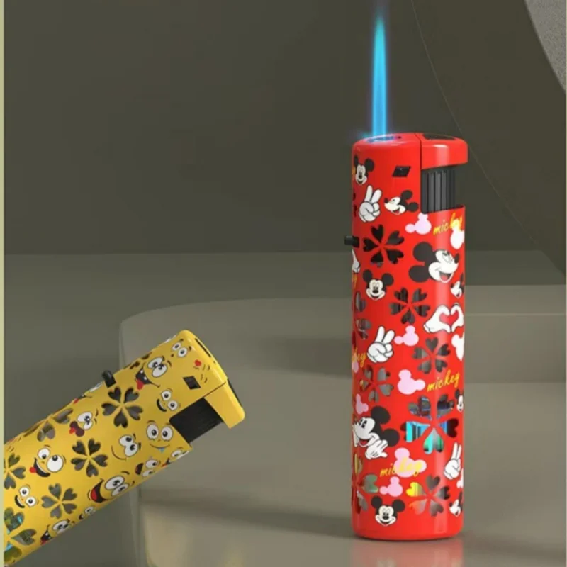 New Windproof Cute Pattern Colorful Light Inflatable Lighter Metal Jet Blue Flame Outdoor Portable Lighter Smoking Gift - Image 3