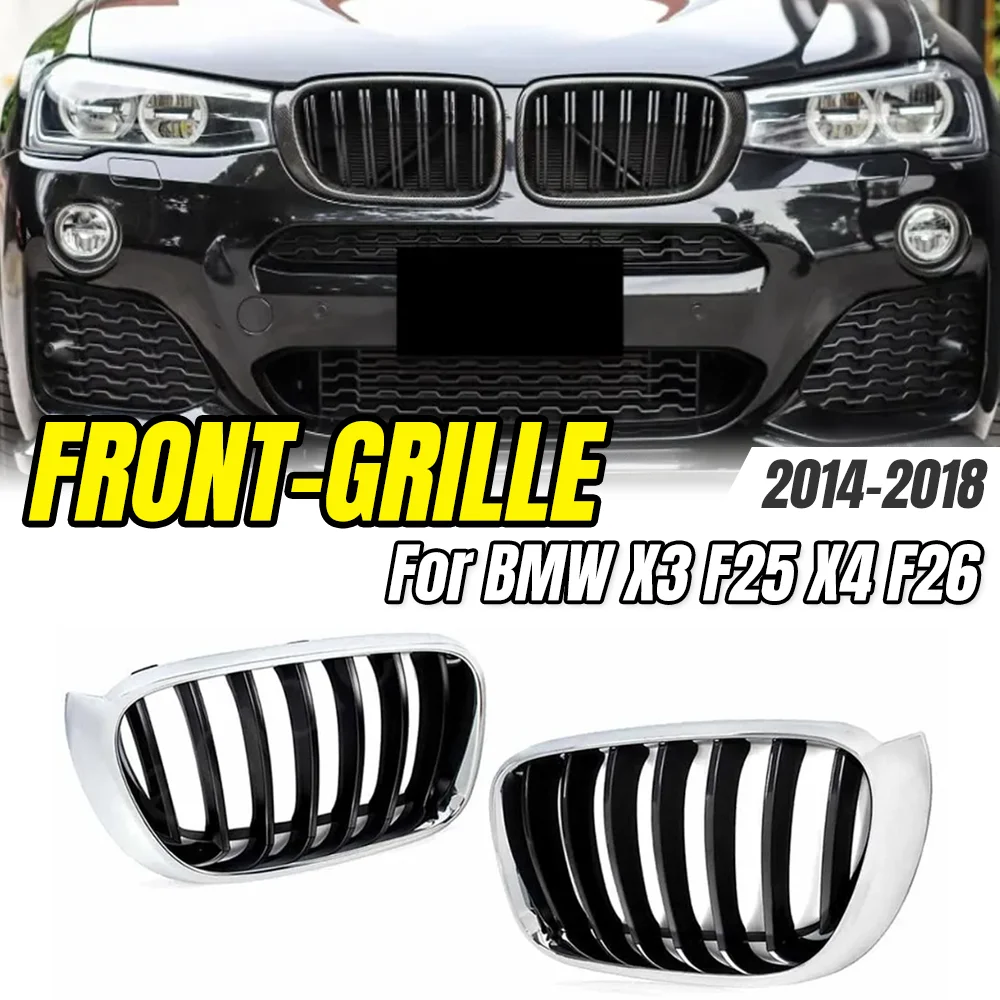 

For BMW X3 F25 X4 F26 2014-2018 Carbon Fiber Look Front Grille,Double Line Racing Grille Replacement,Car Styling Upgrade