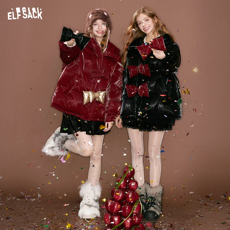 ELFSACK Y2K Design exclusivo brilhante extra 3 arcos destacáveis enfeite jaqueta curta para mulheres