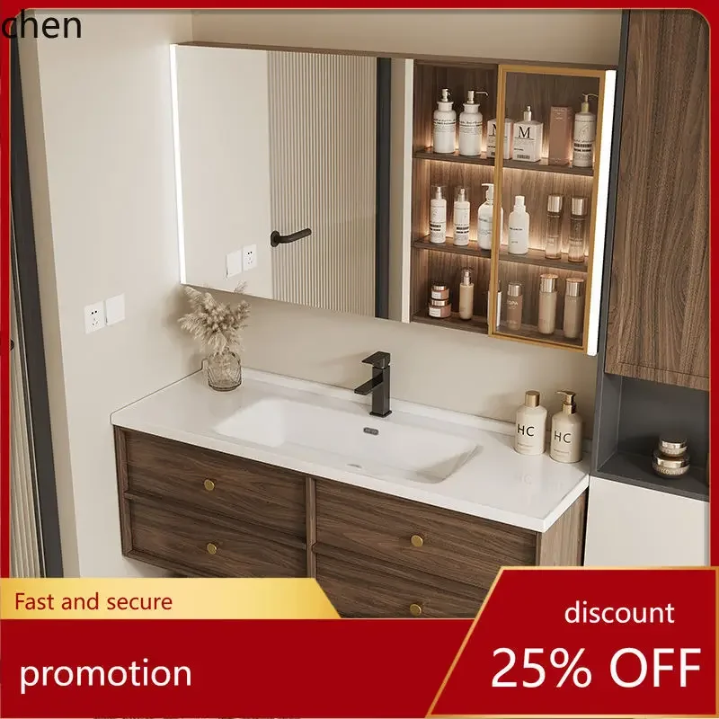 Vintage Style Bathroom Cabinet Cream Style Ceramic Integrated Washbasin Bathroom Sink Set Washstand Basin