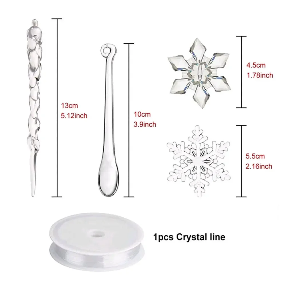 40Pcs Christmas Decoration Kit Acrylic Crystal Snowflake Icicles Christmas Tree Ornaments for Xmas Winter New Year Decoration