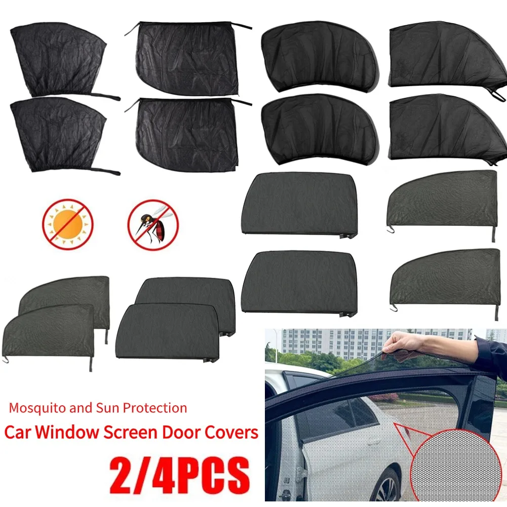 2/4 Stuks Auto Raam Hordeur Covers Zijraam Schaduw Uv Zonneschijn Cover Schaduw Mesh Auto Klamboe Voor Auto Suv Zonnescherm Vizier