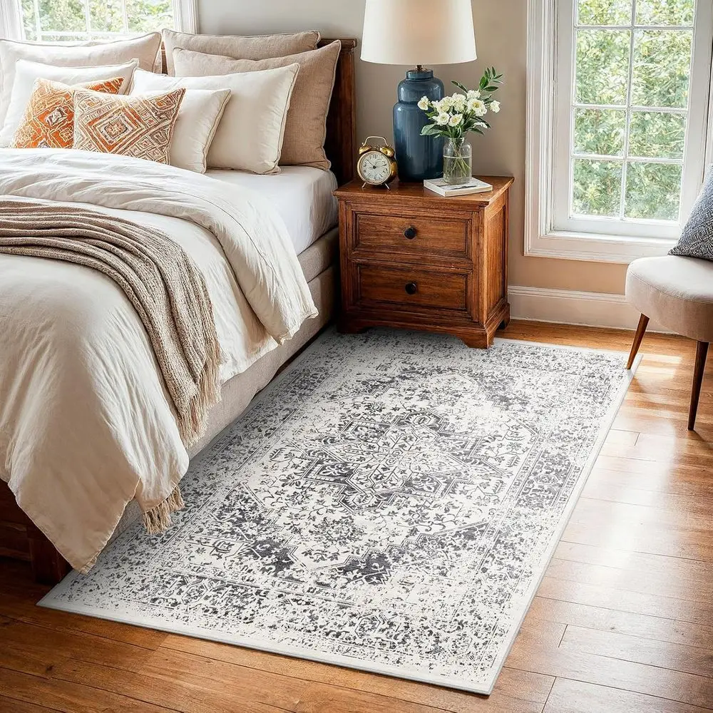 

Vintage Distressed Grey 3x5 Non-Slip Rug, Soft Low-Pile for Entryway, Kitchen, and Bathroom, Washable and Stain-Resistant Floor