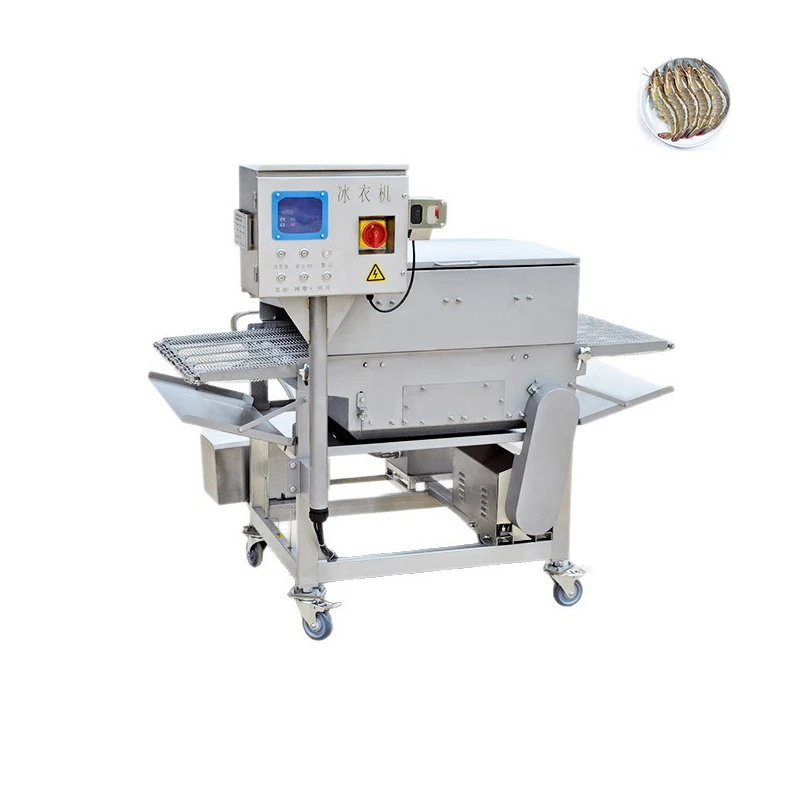 Automatic SUS304 Ice Glazing Machine Continuous Ice Coating Machine for Frozen Meat Seafood Small Processing Factory