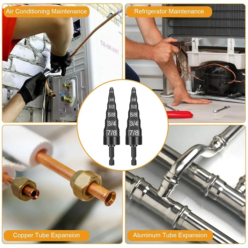 B50C 6-in-1 Swage Tool HVAC-reparatieset, lucht koperen buis expander stuikgereedschap met 1/4 inch 3/8 inch 1/2 inch 5/8 inch 3/4 inch 7/8 inch bits