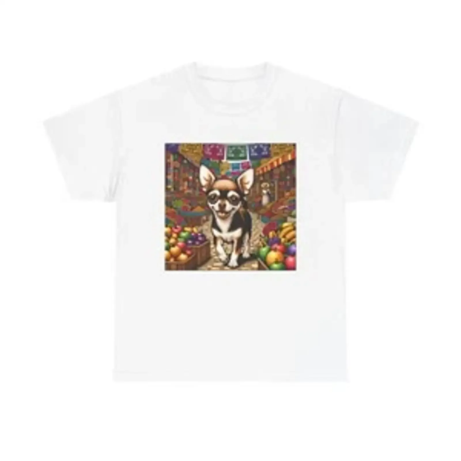 T-Shirt für Erwachsene, selbstbewusster Chihuahua, mexikanischer Marktplatz, festlicher Hund, Vintage-Stil, gewaschen, weiche Designerkleidung, Stretch-Mode