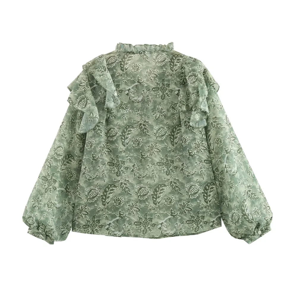 قميص نسائي مطبوع بطبقات مزخرفة مع زخرفة بأربطة لملابس نسائية جديدة للربيع والصيف