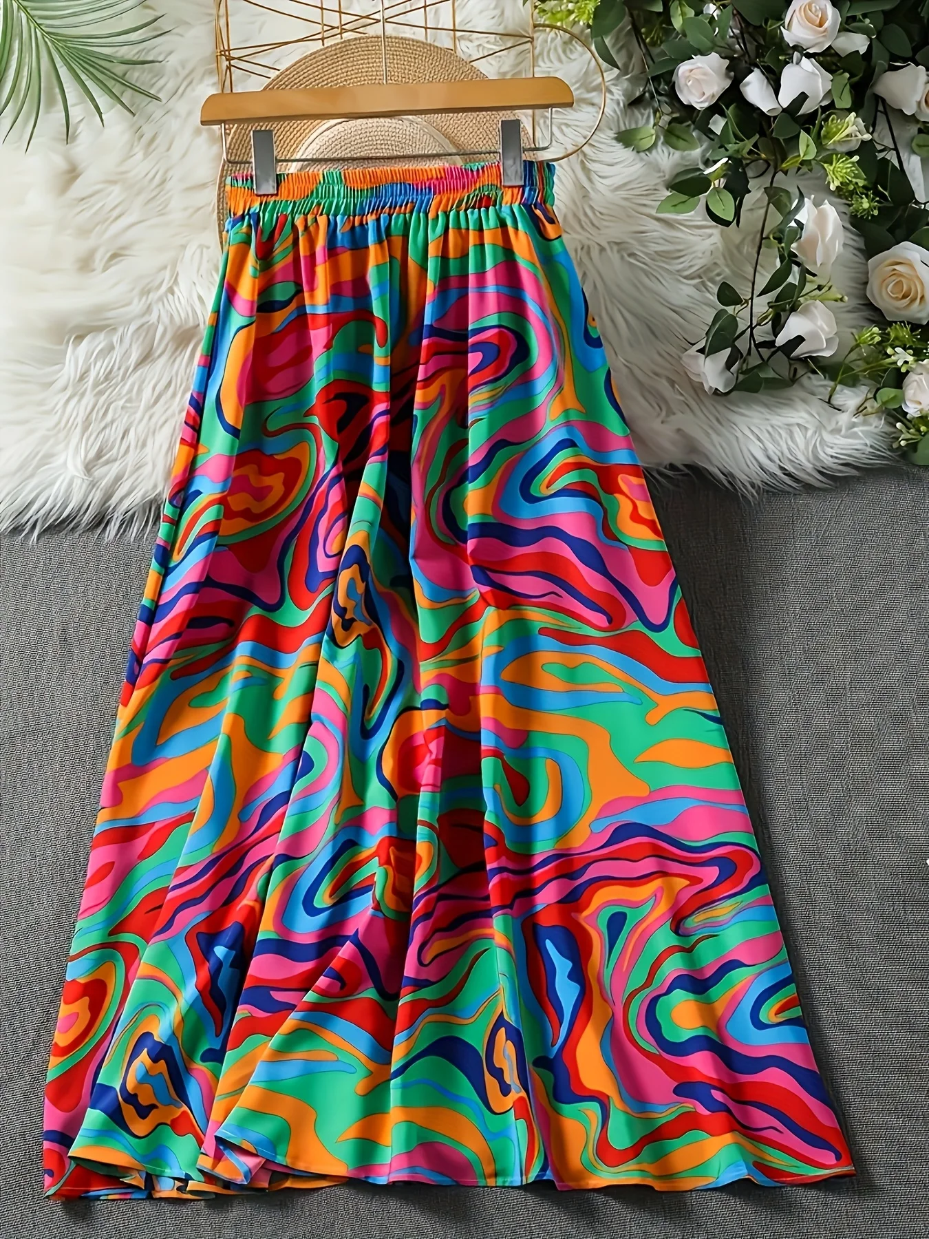 

Женская повседневная юбка-миди Luxy Trio для отпуска, случайный красочный абстрактный принт, можно стирать в машине, весна-лето