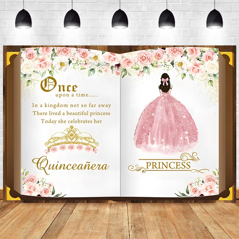 

Photography Once Upon a Time Backdrop Wedding Fairy Tale Book Pink Dress Girl Princess Birthday Party Photo Background Banner