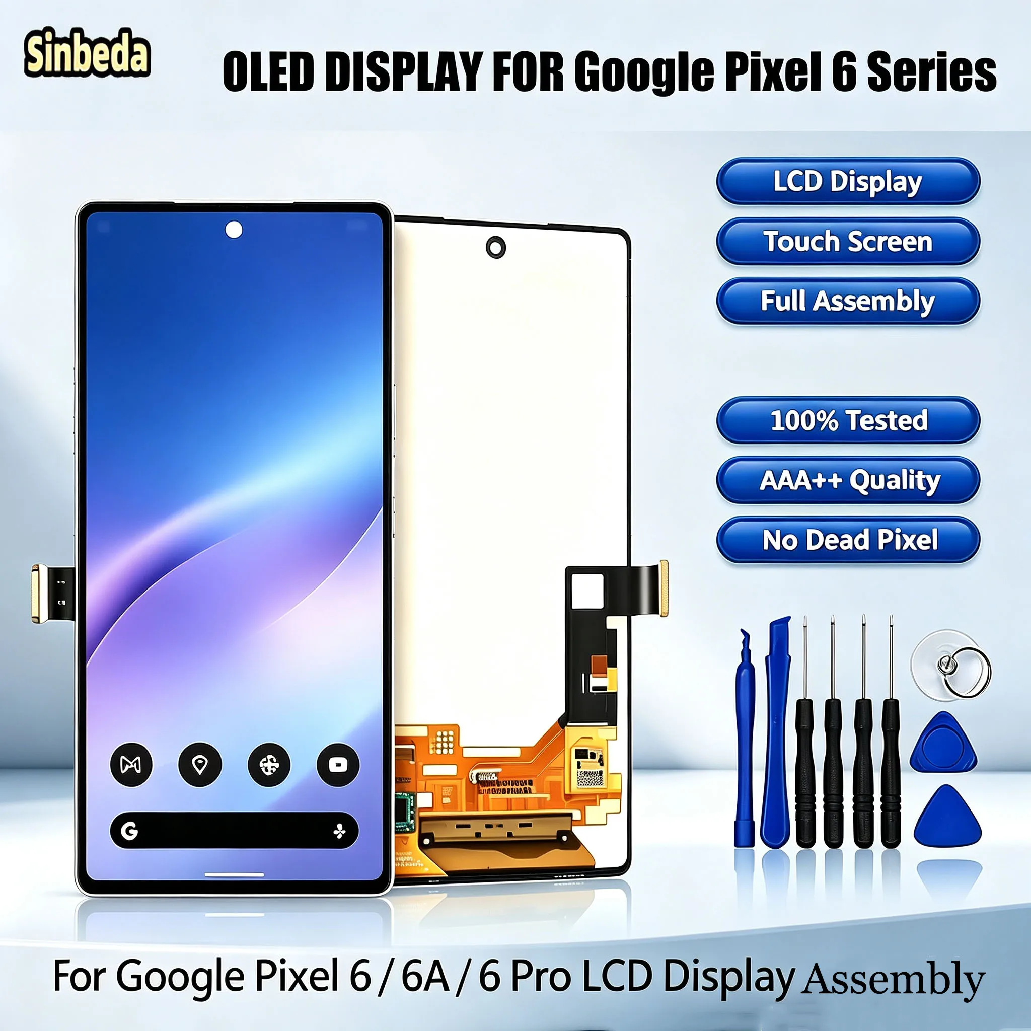 Replacement OLED Display for Google Pixel 6 6A 6Pro LCD Digitizer Assembly Touch Screen With Fingerprint With Frame Repair Tools