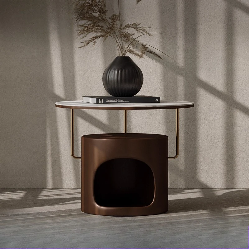 

Sofa side wabi-sabi wind advanced art Italian light luxury small apartment round corner table