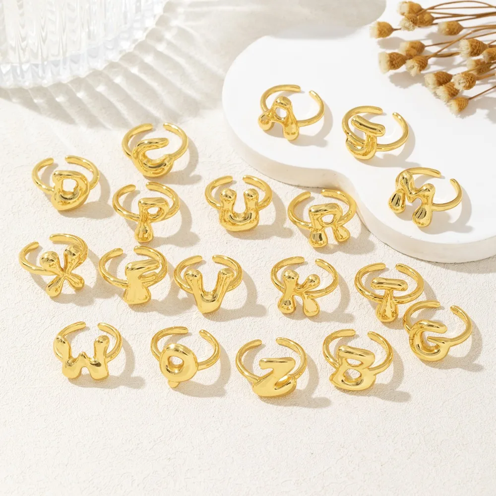 Fashion Trend Stainless Steel Gold Color Glossy Surface Letter Adjustable Opening Rings for Men Women Jewelry Gifts Do Not Fade