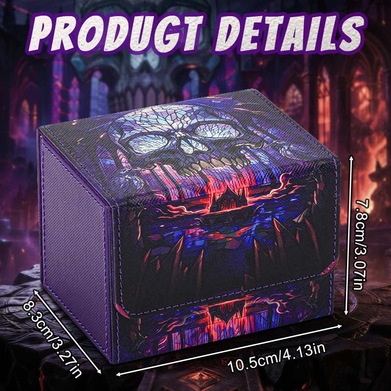 Card Deck Box with Skeleton Pattern Print, Holds 120+ Sleeved Cards PU Leather Card Box,Fits CCG/TCG Cards