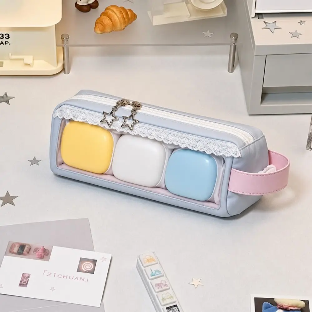 Korean Style Pink Blue Pencil Case Polka Dot Design Large Capacity Pen Bag Stationery Organizer Students