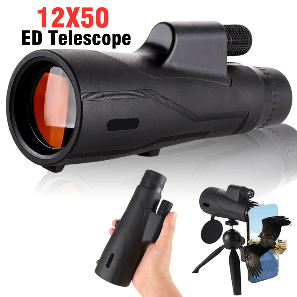 

12X50 Powerful ED Monocular Telescope Premium Extra-Low Dispersion Fogproof Long Range BAK4 Monocle for Outdoor Hunting Camping