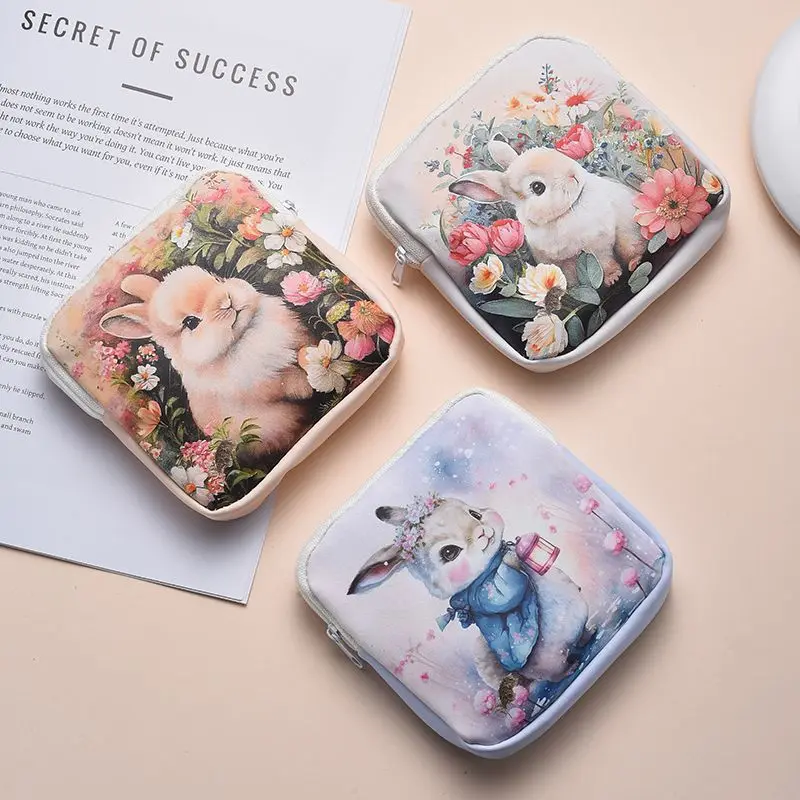 

Rabbit Pattern Sanitary Pads Bag, Cute Small Cosmetic Pouch for Women Girls Travel Toiletry Makeup Organizer Accessories Storage