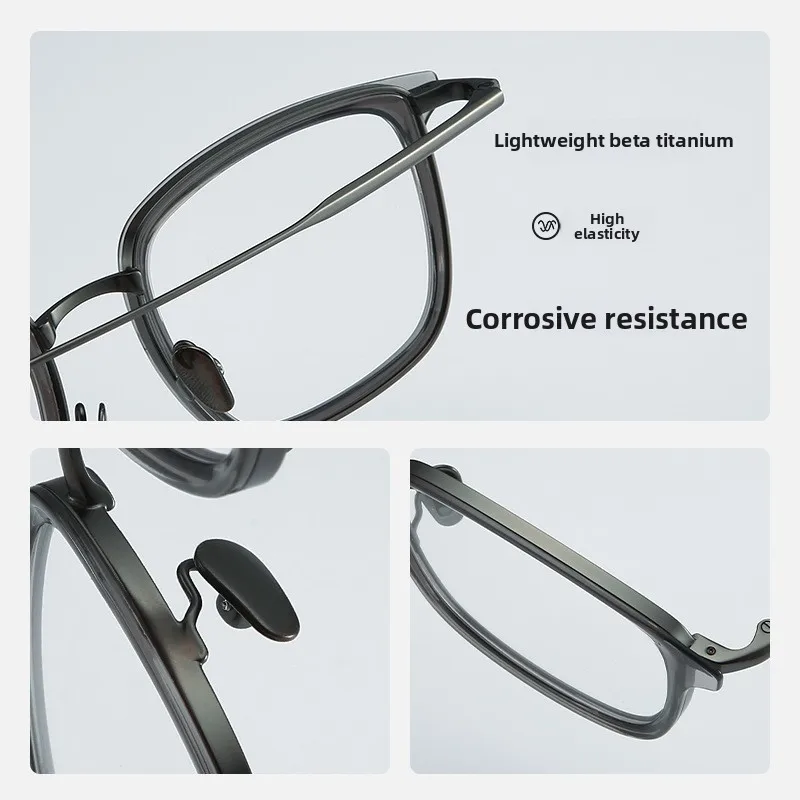 Large Frame Square Glasses for Big Face, Premium Pure Titanium Frame - Ultra Lightweight, Full Rim Matte Black Trendy Style