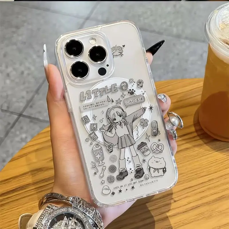 Funda de Teléfono Kawaii Anime Sweet Anime Girl para iPhone 17 AIR 16 E 15 14 13 12 11 PRO MAX PLUS MINI, Magnética, Antigolpes