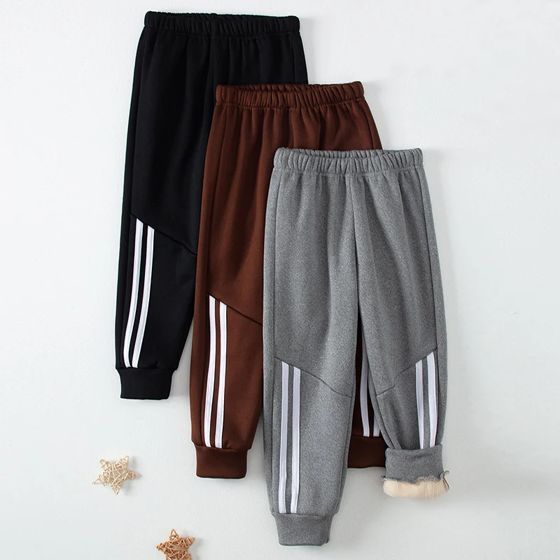 Winter New Children Plus Velvet Fashion Sweatpants Boys Casual Minimalist Pants Girls Trend Joker Warm Pants School Uniform Pant