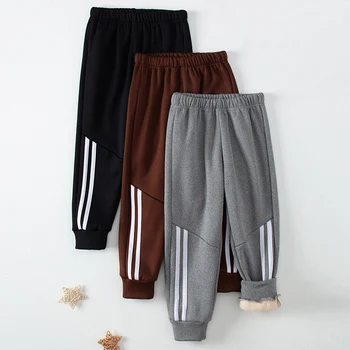 3/1 Piece Winter Children Plus Velvet Fashion Sweatpants Boys Casual Minimalist Pants Girls Joker Warm School Uniform Pants 2