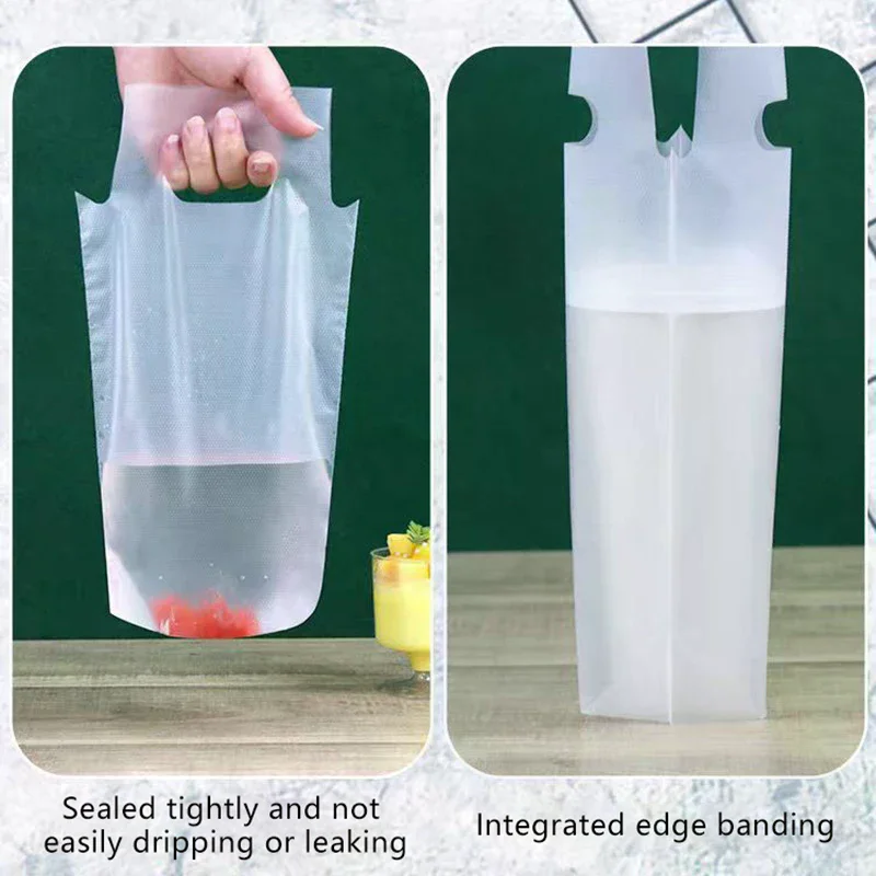 Single/Double Cup Milk Tea Packaging Bags Frosted Transparent Disposable Beverage Plastic Bags Coffee Takeout Tote Bag 100Pcs