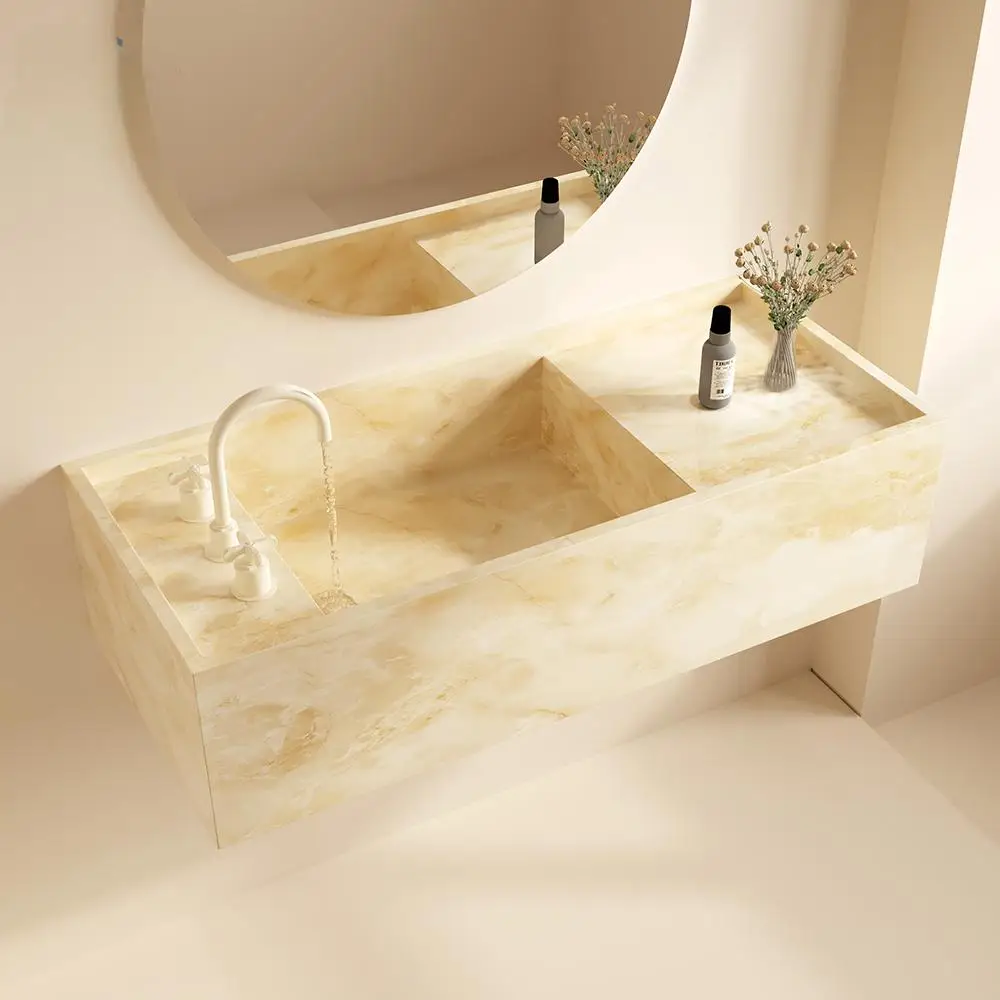 Green Jade Undermount Sink: Vintage Luxury Stone Slab Console Basin w/ Emerald Veins - Luxury for Master Bath