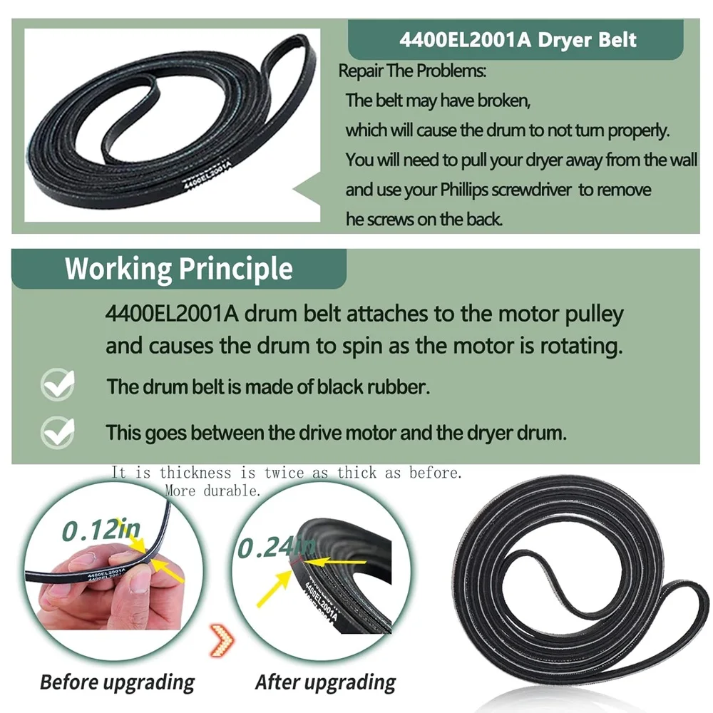 4581EL2002C Dryer Drum Roller 4400EL2001A Dryer Belt 4561EL3002A Idler Pulley and Spring Compatible with LG Kenmore Dryers