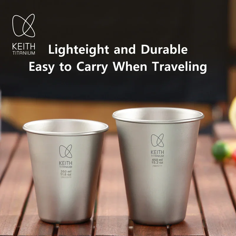 Keith Tableware for Camping Titanium Beer Cup 350ml / 450ml Outdoor Travel Drinking Drinkware Coffee Mug Ti9001/Ti9002