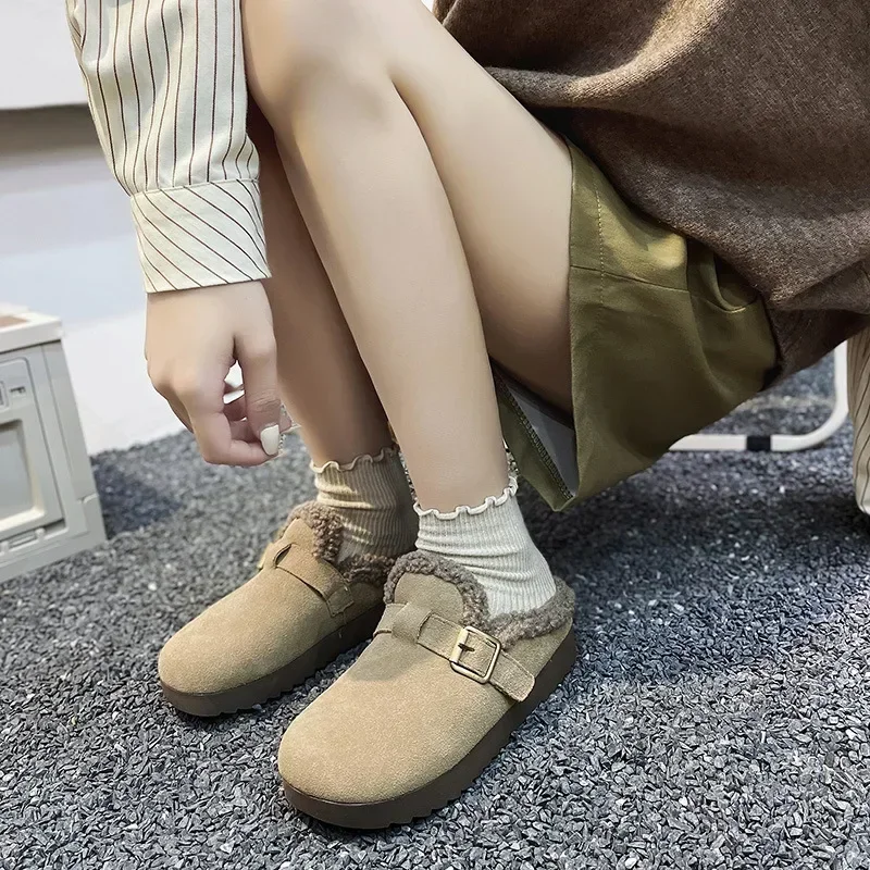 Koznoy 2.5cm étnico camurça de vaca couro genuíno inverno pelúcia quente feminino apartamentos lazer deslizamento em chinelos primavera outono sapatos confortáveis