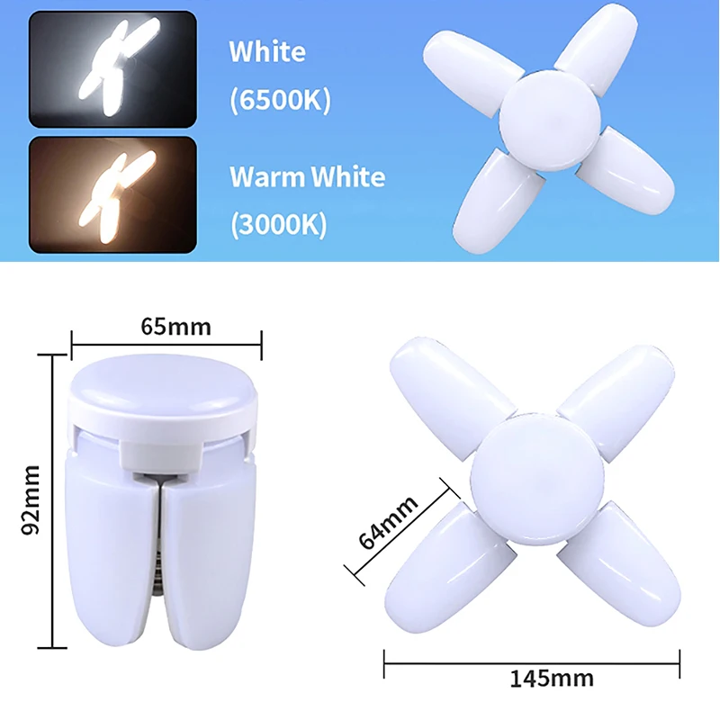 Fan Shape LED Bulb Lamp Foldable Light Bulbs For Home Living Room Warehouse Garage Ceiling Light E27