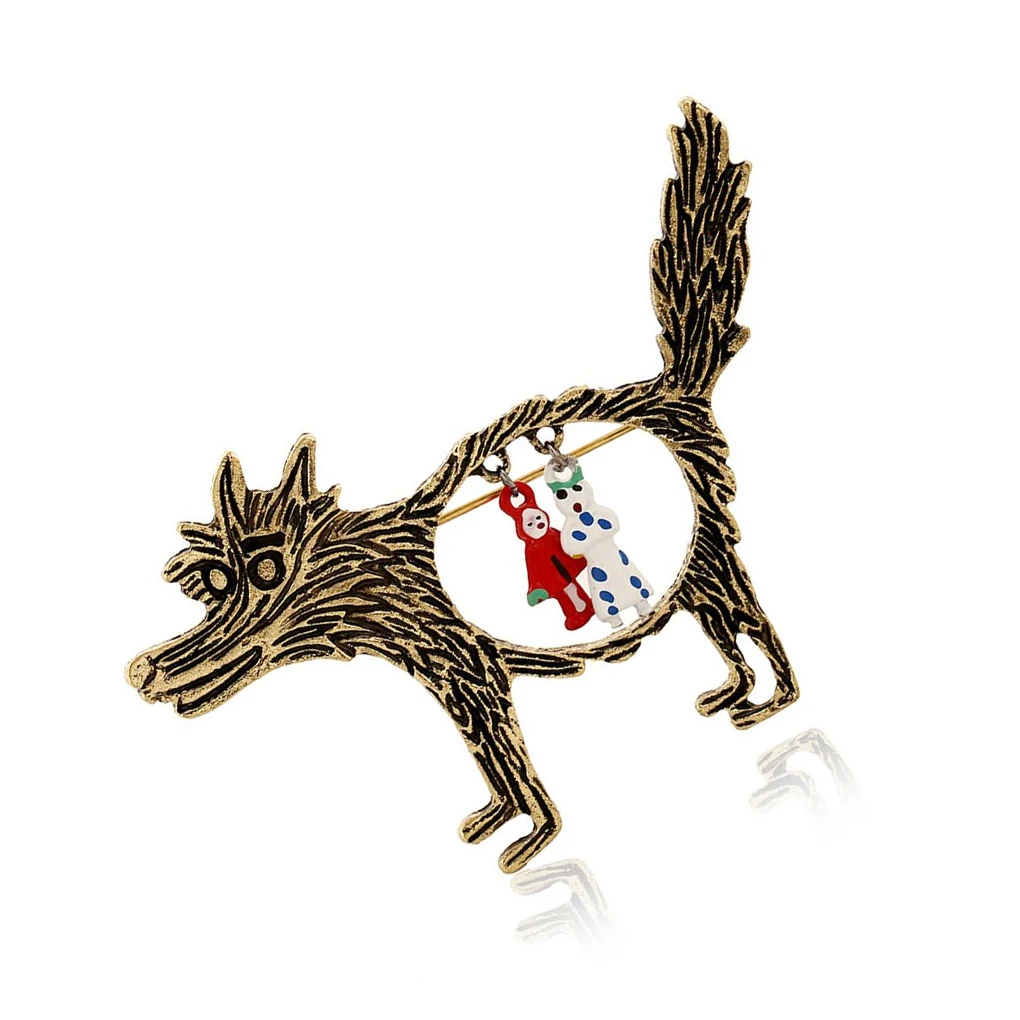 2024 Great Sell Hot Vintage Wolf Brooch Jewelry Little Red Riding Hood Unique Cartoon Punk Brooches Pins For Party