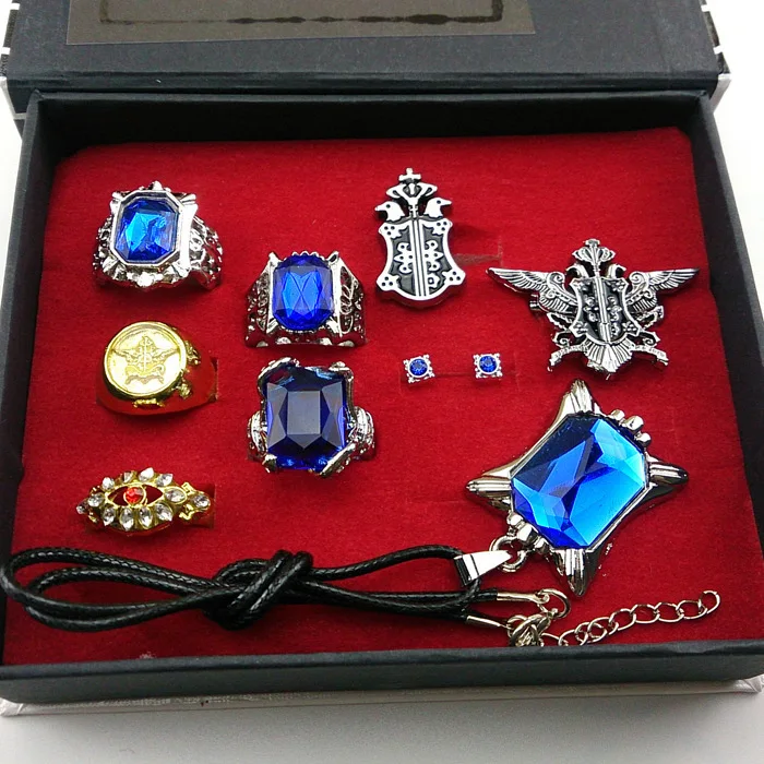 Brdwn Black Butler Ciel Phantomhive Sebastian Michaelis Rings Set Cosplay Costume Accessories Props 9Pcs/set