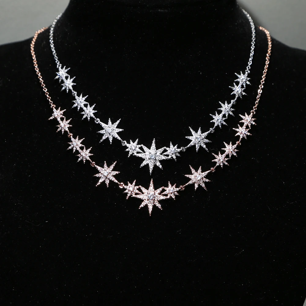 Summer New Fashion Iced Out Bling Cz Star Starburst Charm Nchoker Necklaces For Women Delicate Charm Statement Jewelry Wholesale