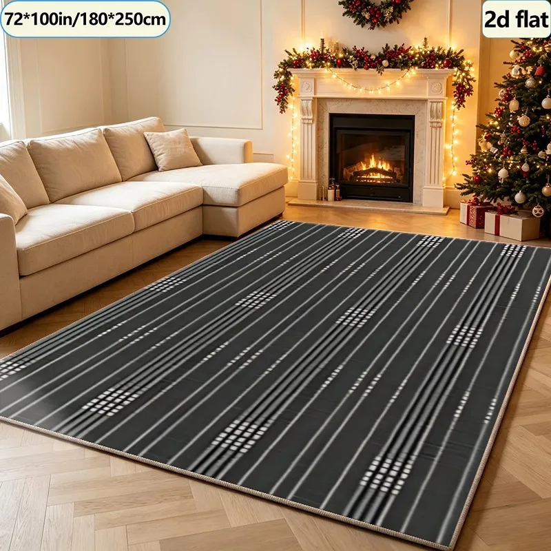 Black and White Horizontal Striped Grid Pattern Carpet, Industrial Minimalist Style Carpet, Suitable for Living Room, Bedroom, and Home Floor Decoration