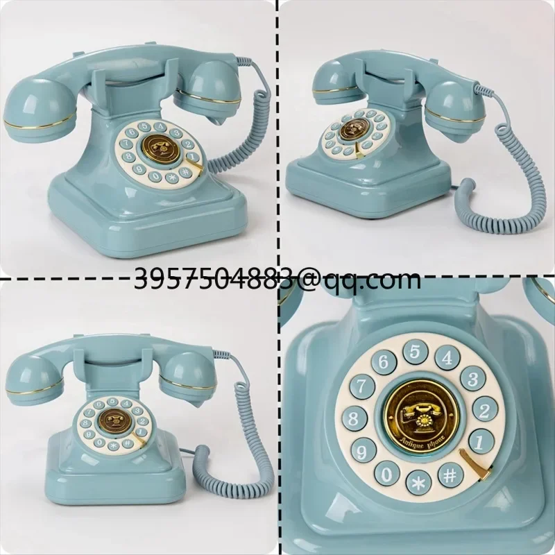 Retro Style Wired Dial Telephone Plug-in Home Fixed Landline Antique European Office Telephone Fashion Decoration Blue