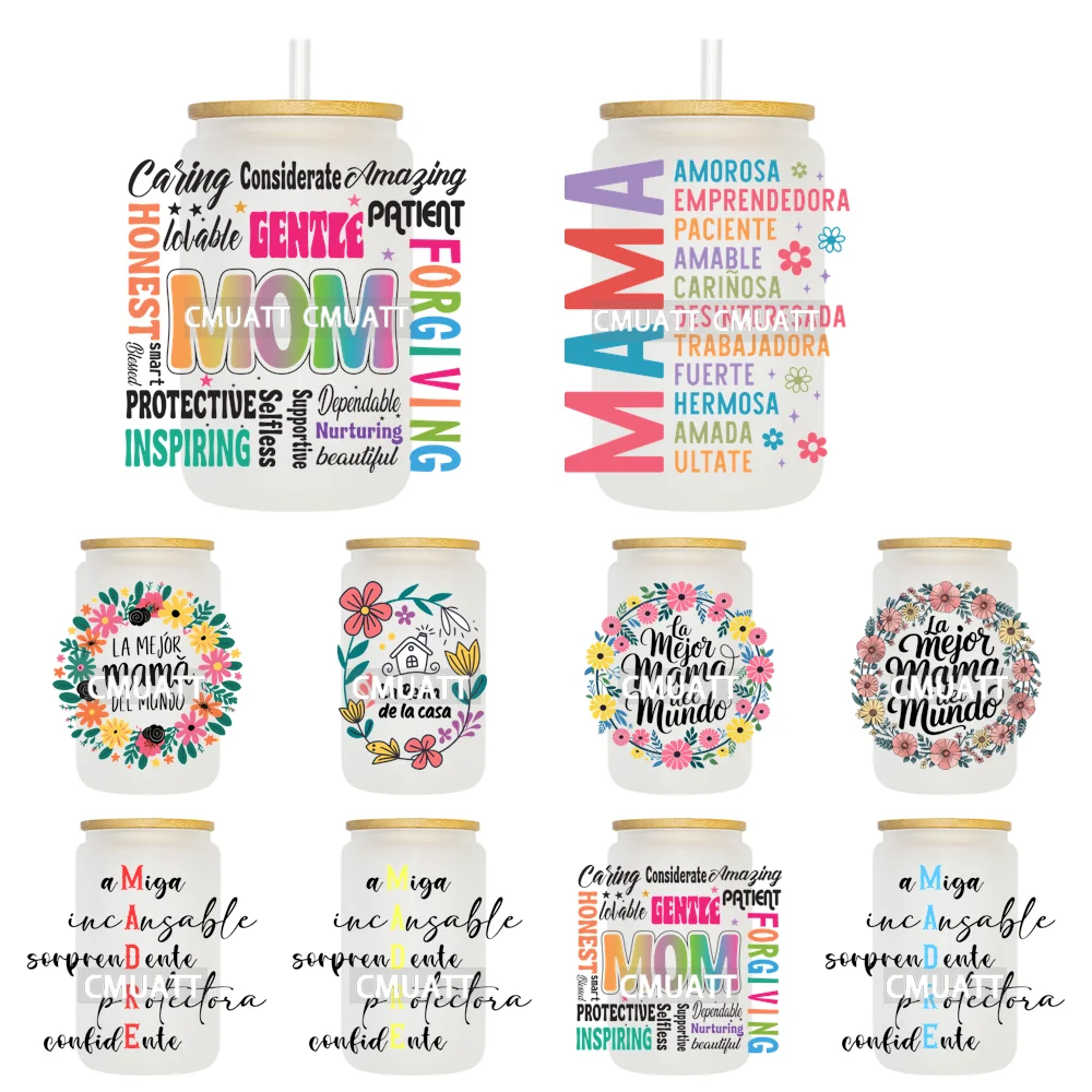 

Модные цветочные мексиканские наклейки с цитатами для мам, УФ-печать, готовые к применению, водонепроницаемые, для стаканов, бутылок и банок Libbey объемом 16 унций.